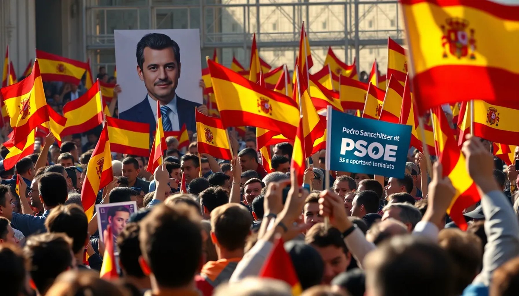 Manifestación de simpatizantes del PSOE apoyando a Pedro Sánchez mientras se debate el caso Zapatero