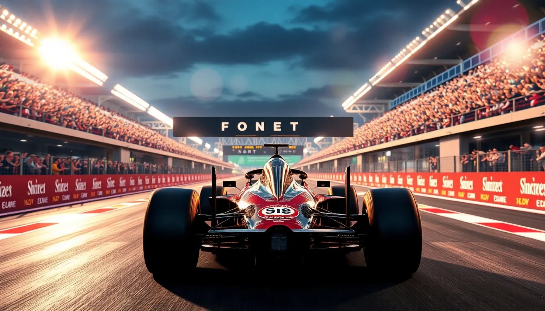 Escena de la pista de Mónaco con el coche líder celebrando la victoria y el podio de la Fórmula 1 2026